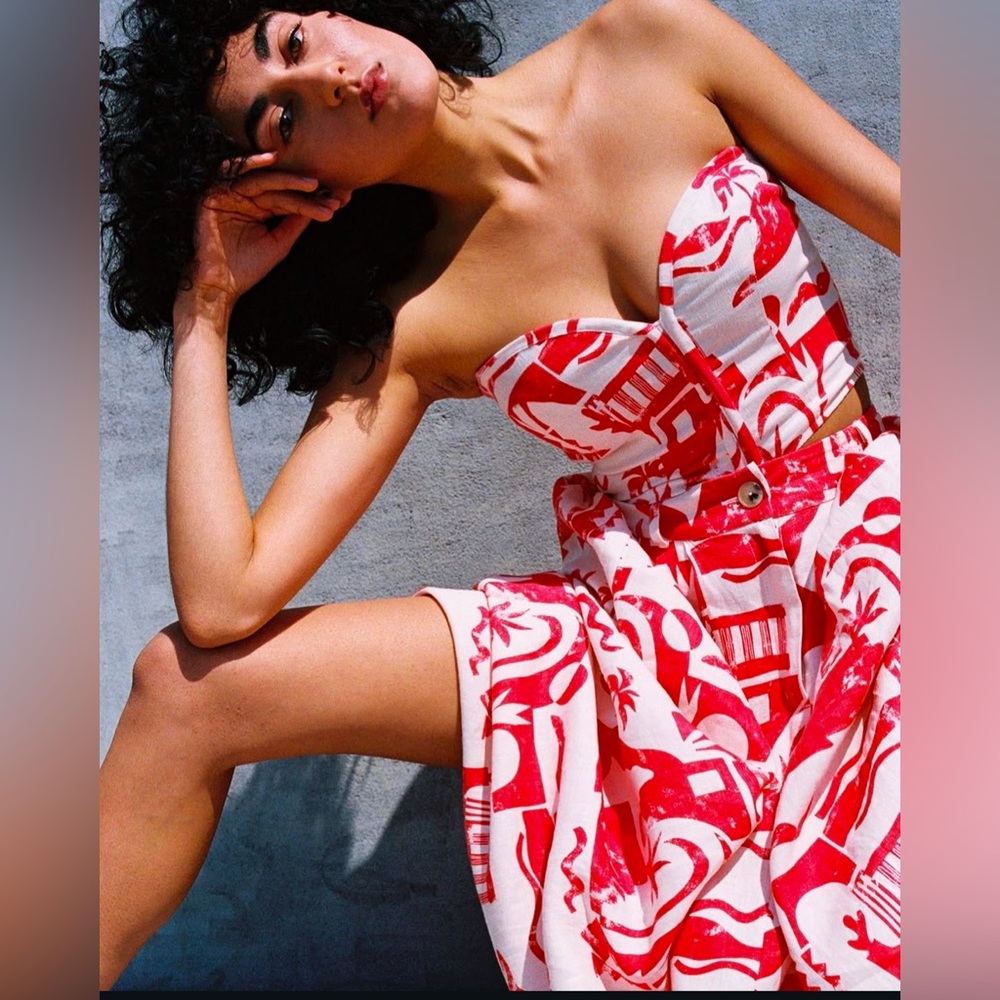 Rare two Piece Mara Hoffman top and skirt red print XS / 0 - Picture 5 of 10